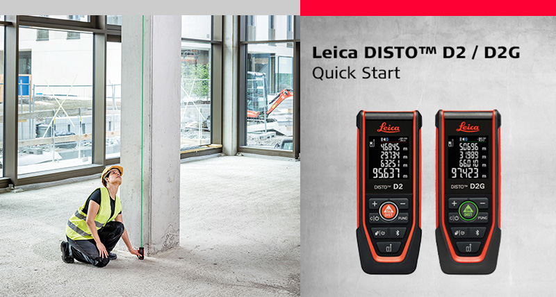 Leica DISTO D2G in uso su un cantiere, con il laser verde ben visibile in piena luce