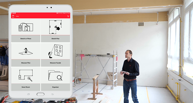 Screenshot dell'app Leica DISTO Plan con una planimetria generata dalle misure P2P